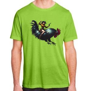 Cow Riding Chicken Funny Retro Rodeo Rooster Adult ChromaSoft Performance T-Shirt