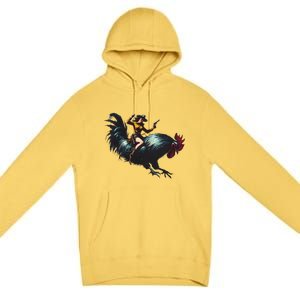 Cow Riding Chicken Funny Retro Rodeo Rooster Premium Pullover Hoodie