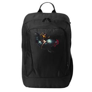 Cow Riding Chicken Funny Retro Rodeo Rooster City Backpack