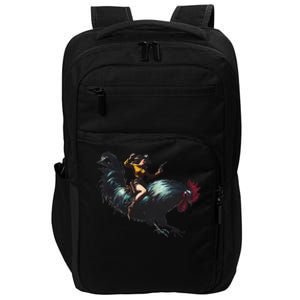 Cow Riding Chicken Funny Retro Rodeo Rooster Impact Tech Backpack