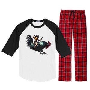 Cow Riding Chicken Funny Retro Rodeo Rooster Raglan Sleeve Pajama Set