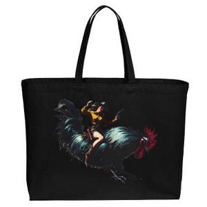 Cow Riding Chicken Funny Retro Rodeo Rooster Cotton Canvas Jumbo Tote