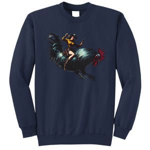 Cow Riding Chicken Funny Retro Rodeo Rooster Sweatshirt