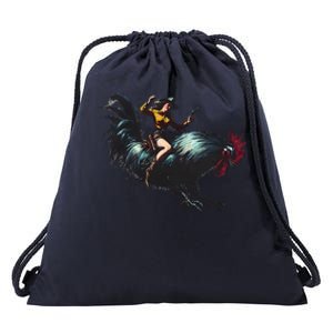 Cow Riding Chicken Funny Retro Rodeo Rooster Drawstring Bag