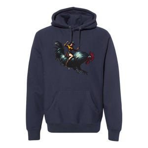 Cow Riding Chicken Funny Retro Rodeo Rooster Premium Hoodie