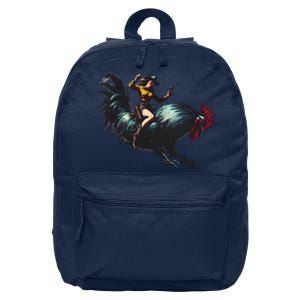 Cow Riding Chicken Funny Retro Rodeo Rooster 16 in Basic Backpack