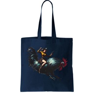 Cow Riding Chicken Funny Retro Rodeo Rooster Tote Bag