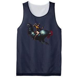 Cow Riding Chicken Funny Retro Rodeo Rooster Mesh Reversible Basketball Jersey Tank