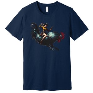 Cow Riding Chicken Funny Retro Rodeo Rooster Premium T-Shirt