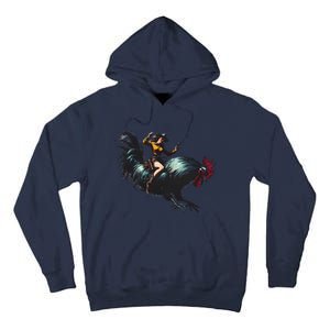 Cow Riding Chicken Funny Retro Rodeo Rooster Tall Hoodie