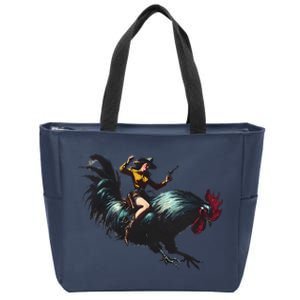 Cow Riding Chicken Funny Retro Rodeo Rooster Zip Tote Bag