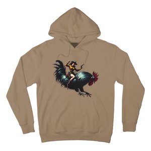 Cow Riding Chicken Funny Retro Rodeo Rooster Hoodie