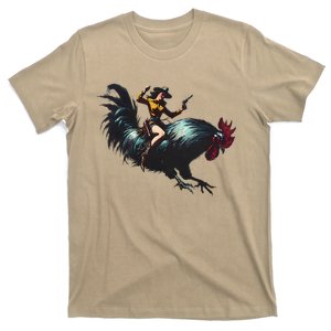 Cow Riding Chicken Funny Retro Rodeo Rooster T-Shirt