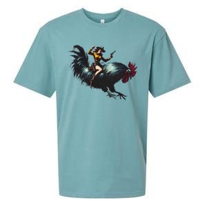 Cow Riding Chicken Funny Retro Rodeo Rooster Sueded Cloud Jersey T-Shirt