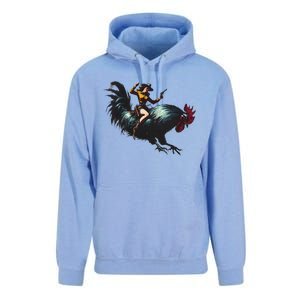 Cow Riding Chicken Funny Retro Rodeo Rooster Unisex Surf Hoodie