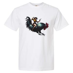 Cow Riding Chicken Funny Retro Rodeo Rooster Garment-Dyed Heavyweight T-Shirt