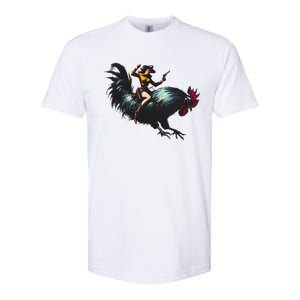 Cow Riding Chicken Funny Retro Rodeo Rooster Softstyle CVC T-Shirt