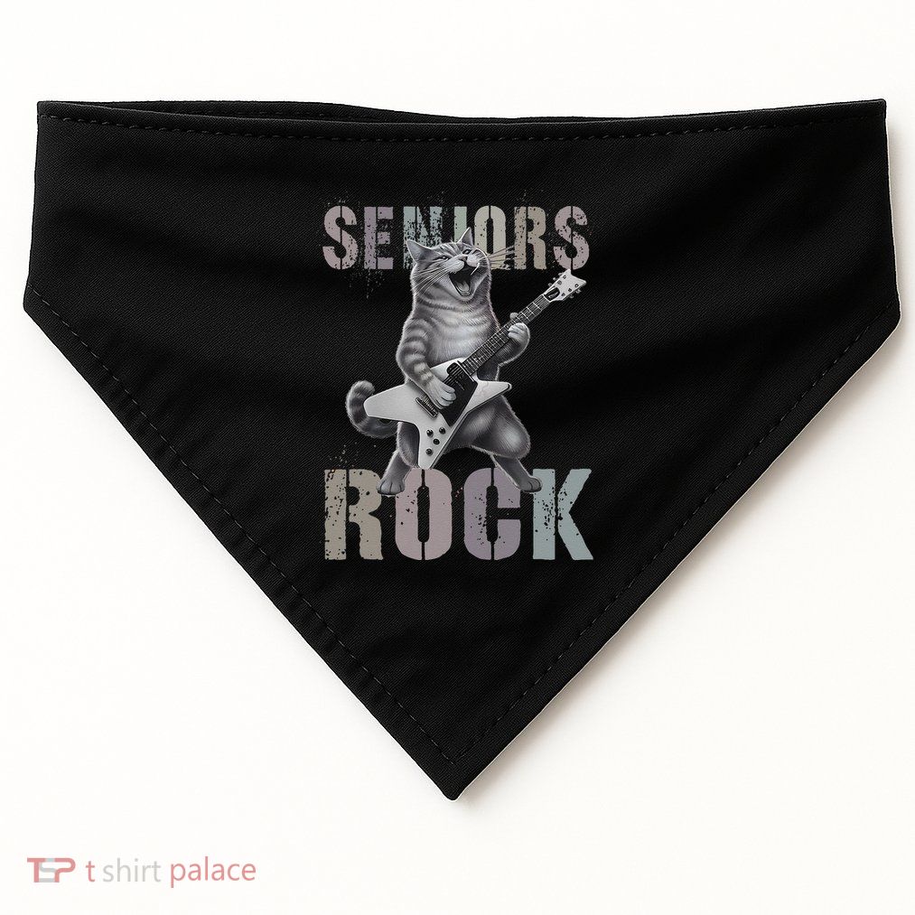 Cute Rockstar Cat Seniors Rock Graduated Signature 2025 .Png USA-Made Doggie Bandana