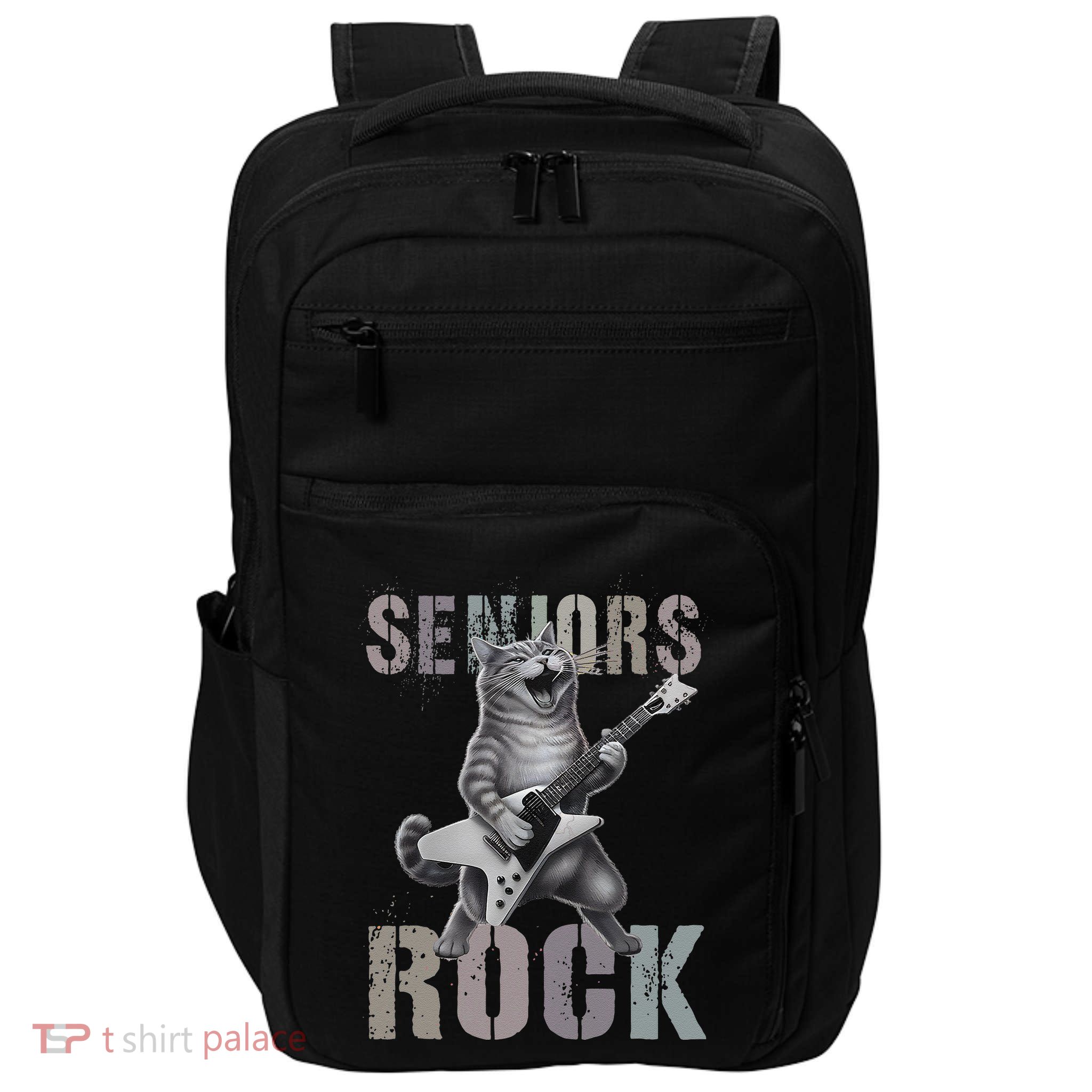 Cute Rockstar Cat Seniors Rock Graduated Signature 2025 .Png Impact Tech Backpack