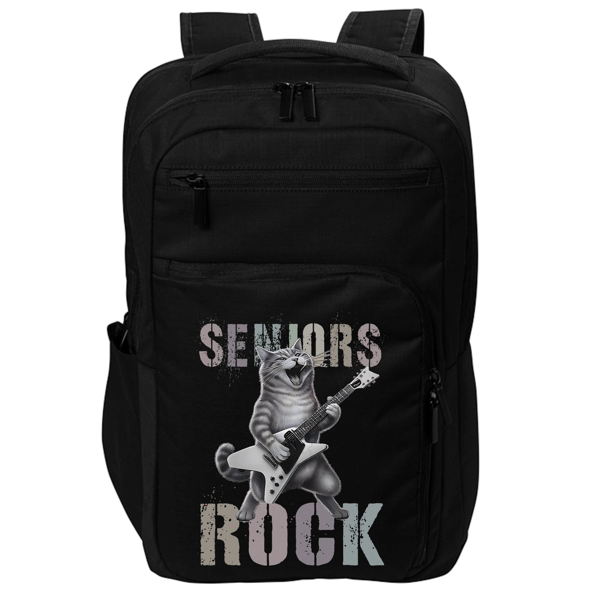 Cute Rockstar Cat Seniors Rock Graduated Signature 2025 .Png Impact Tech Backpack