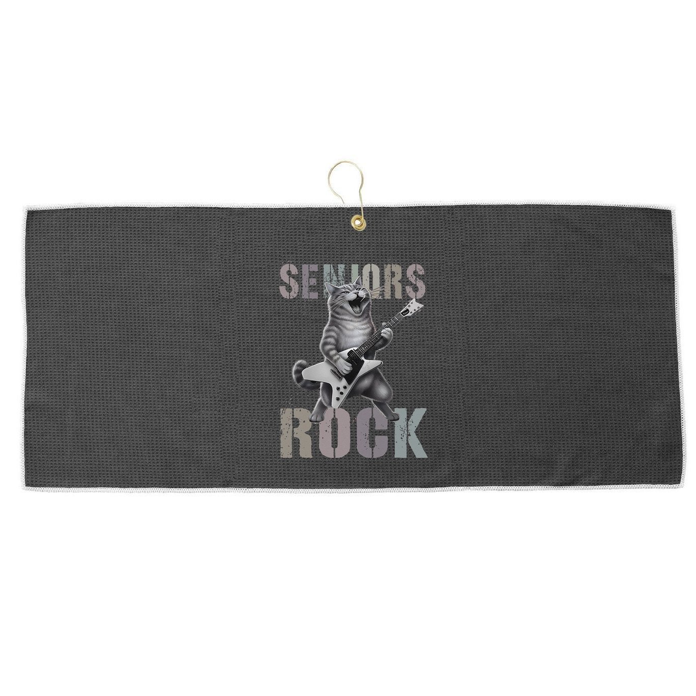 Cute Rockstar Cat Seniors Rock Graduated Signature 2025 .Png Large Microfiber Waffle Golf Towel