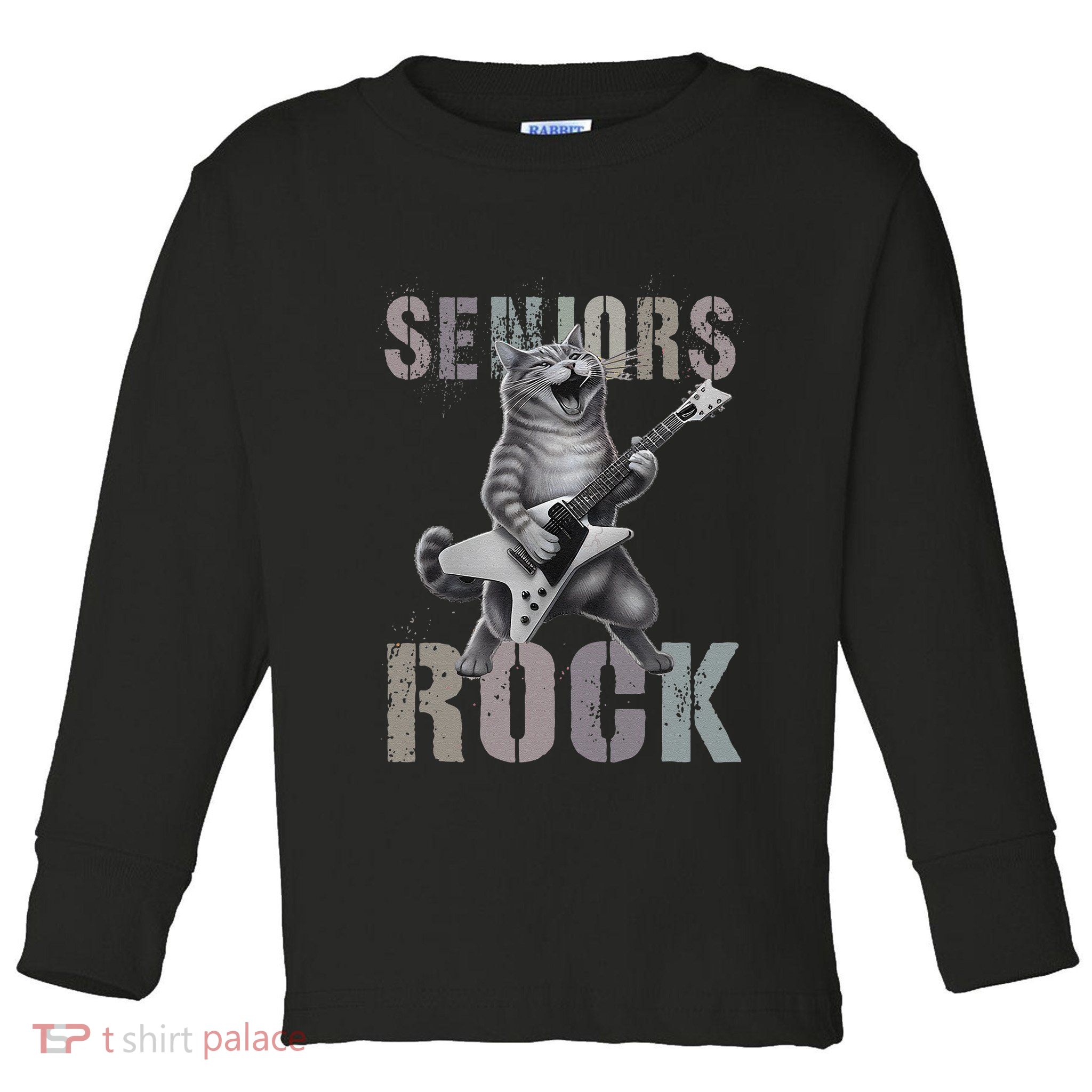Cute Rockstar Cat Seniors Rock Graduated Signature 2025 .Png Toddler Long Sleeve Shirt