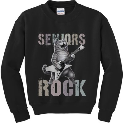 Cute Rockstar Cat Seniors Rock Graduated Signature 2025 .Png Kids Sweatshirt