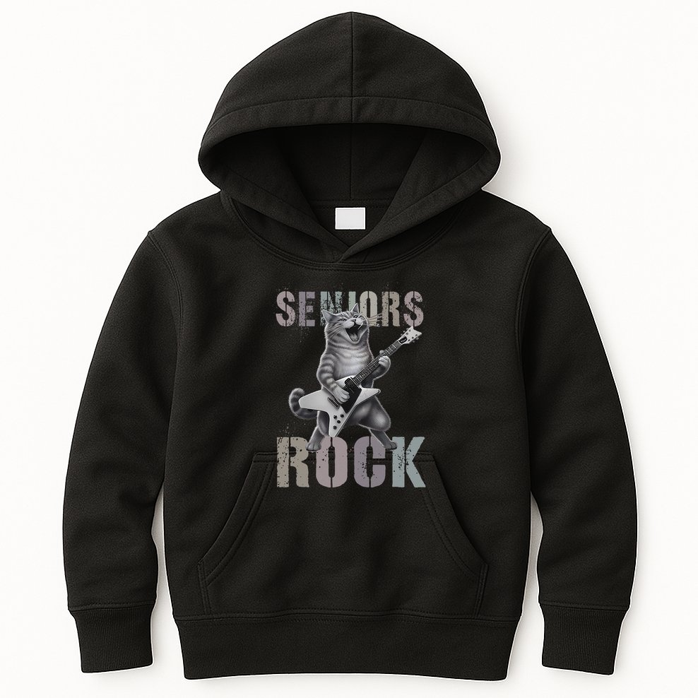 Cute Rockstar Cat Seniors Rock Graduated Signature 2025 .Png Kids Hoodie