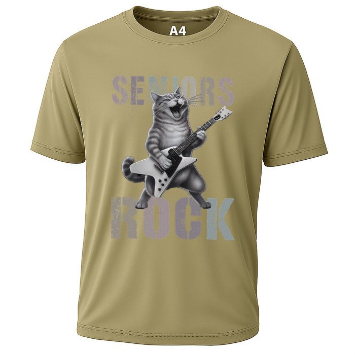 Cute Rockstar Cat Seniors Rock Graduated Signature 2025 .Png Cooling Performance Crew T-Shirt