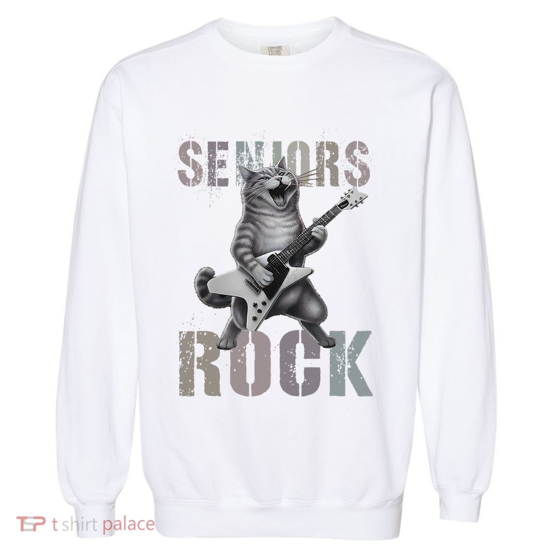 Cute Rockstar Cat Seniors Rock Graduated Signature 2025 .Png Garment-Dyed Sweatshirt