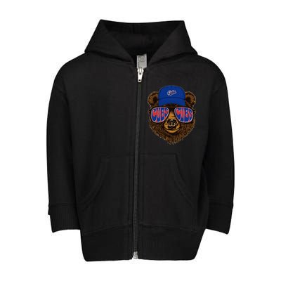 Cool Retro Cubs Bear Toddler Zip Fleece Hoodie