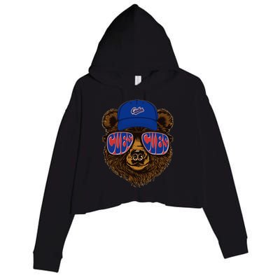 Cool Retro Cubs Bear Crop Fleece Hoodie