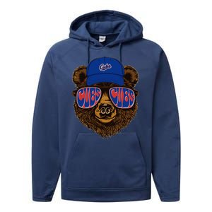 Cool Retro Cubs Bear Performance Fleece Hoodie