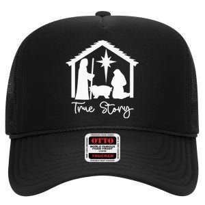 Christian Religious Christmas Nativity Scene True Story High Crown Mesh Back Trucker Hat