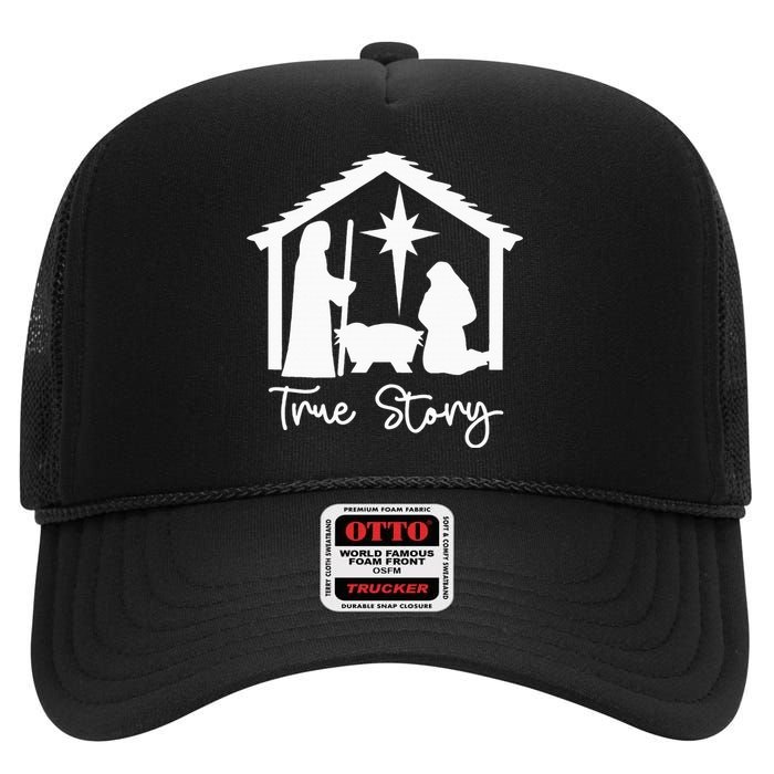 Christian Religious Christmas Nativity Scene True Story High Crown Mesh Back Trucker Hat