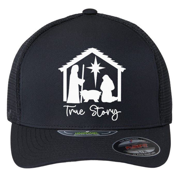 Christian Religious Christmas Nativity Scene True Story Flexfit Unipanel Trucker Cap