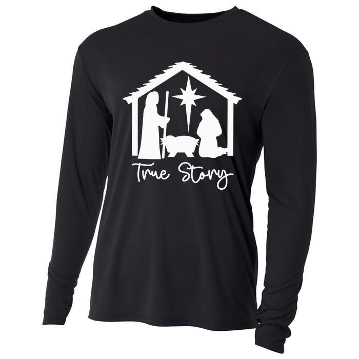 Christian Religious Christmas Nativity Scene True Story Cooling Performance Long Sleeve Crew