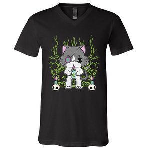 Cute Ragdoll Cat Anime Feline Goth Candle V-Neck T-Shirt