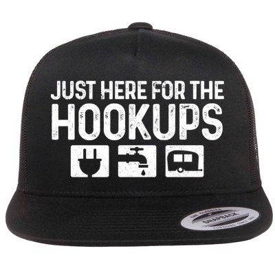 Camping Rv Caravan Motorhome Just Here For The Hookups Funny Cute Gift Flatbill Hat