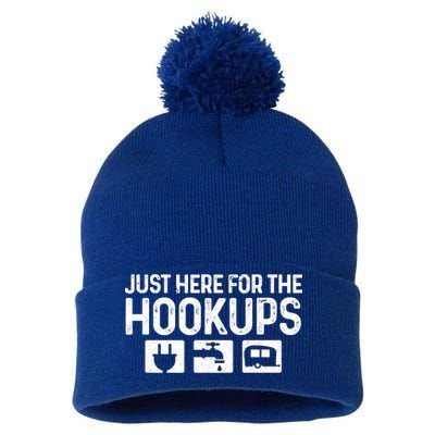 Camping Rv Caravan Motorhome Just Here For The Hookups Funny Cute Gift Pom Pom 12in Knit Beanie