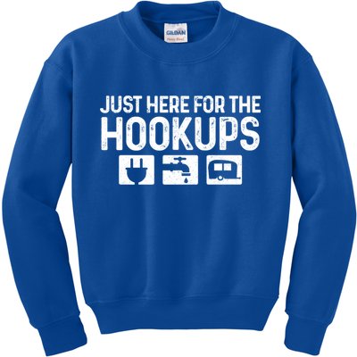 Camping Rv Caravan Motorhome Just Here For The Hookups Funny Cute Gift Kids Sweatshirt