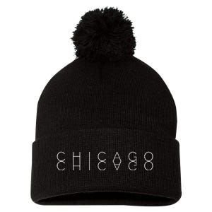 Chicago Reflections Chicagoan Word Art Souvenir Pom Pom 12in Knit Beanie