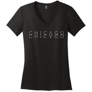 Chicago Reflections Chicagoan Word Art Souvenir Women's V-Neck T-Shirt