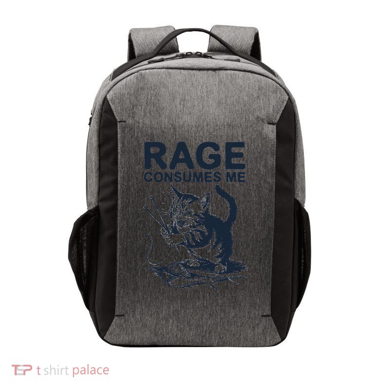 Cat Rage Consumes Me Funny Kitty Satire Knitting Vector Backpack