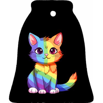 Cat Rainbow Color Lgbtq Ally Pride Rainbow Equality Ceramic Bell Ornament