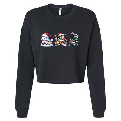 Cute Rabbit Christmas Lighting Santa Rabbit Christmas Gift Cropped Pullover Crew