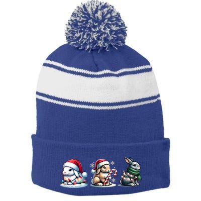 Cute Rabbit Christmas Lighting Santa Rabbit Christmas Gift Stripe Pom Pom Beanie