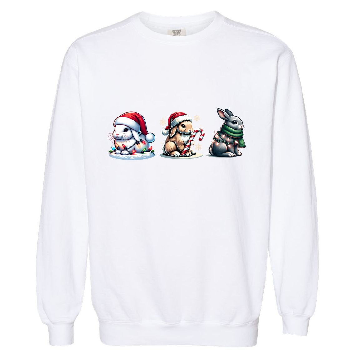 Cute Rabbit Christmas Lighting Santa Rabbit Christmas Gift Garment-Dyed Sweatshirt