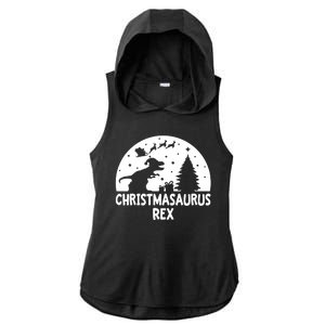 Christmasaurus Rex Ladies PosiCharge Tri-Blend Wicking Draft Hoodie Tank