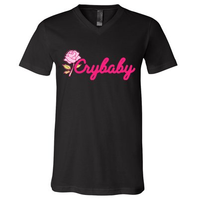 Crybaby Rose Cry Baby Kawaii Hipster Soft Girl Slogan V-Neck T-Shirt